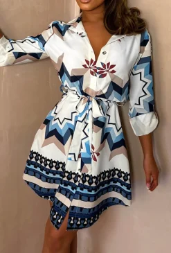 It's Iconic Blue Printed Shirt Dress