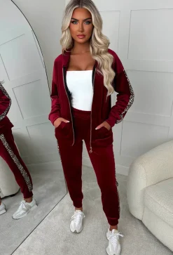 Karma Burgundy Leopard Side Print Velour Loungewear Set