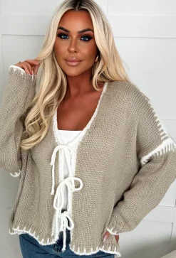 Kayleigh Beige Contrast Tie Knot Multiway Cardigan