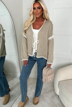Kayleigh Beige Contrast Tie Knot Multiway Cardigan