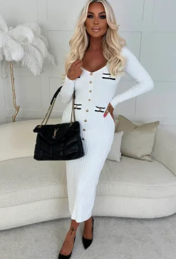 Kimmy Cream Rib Knit Button Detail Midi Dress
