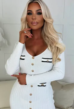Kimmy Cream Rib Knit Button Detail Midi Dress