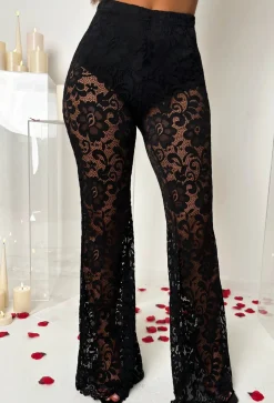 Lace Destiny Black Stretch Lace Scalloped Hem Trousers