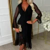 Lady Love Me Black Mesh Frill Wrap Dress