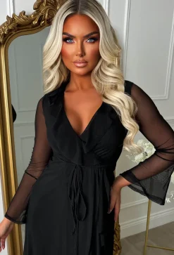 Lady Love Me Black Mesh Frill Wrap Dress