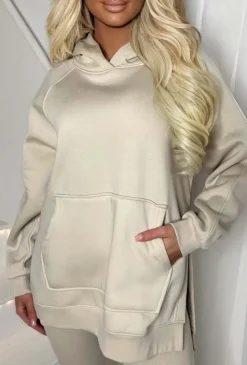 Living The Life Cream Oversized Hood With Ribbed Leggings Two Piece Loungewear Set