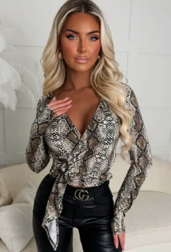Love Manifest Multi Snake Print Wrap Top With Buckle