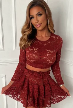 Love Of Lace Burgundy Lace Rara Skirt Co-Ord Set