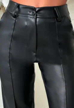 Luxe Destiny Black Faux Leather Straight Leg Trousers