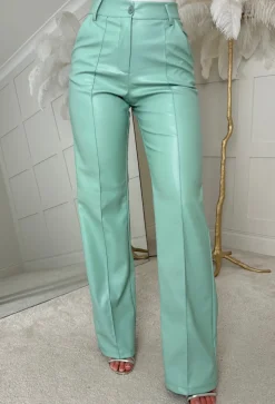 Luxe Destiny Green Faux Leather Straight Leg Trouser