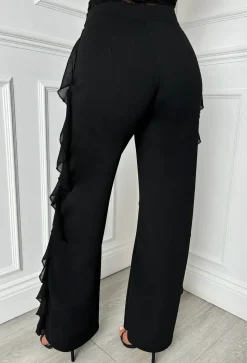 Luxe Divine Black Ruffle Stretch Trousers