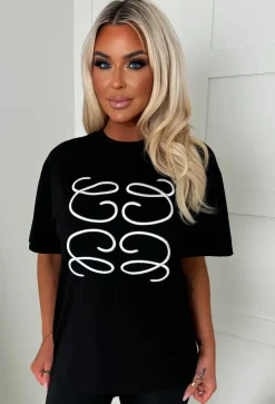 Luxe Girly Black Printed T-Shirt