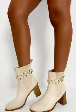 Match Your Words Cream Embellished Block Heel Boot