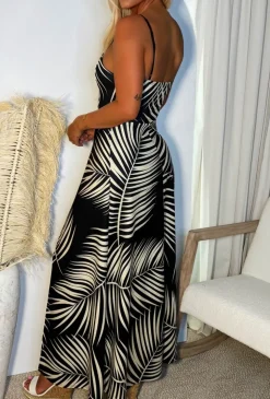 Meet Me In Paradise Black Palm Print Maxi Playsuit