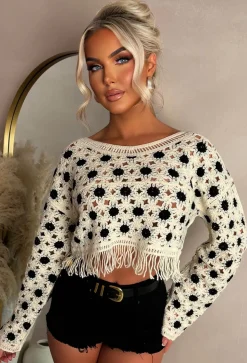 Ocean Whisper Cream Crochet Tassel Jumper
