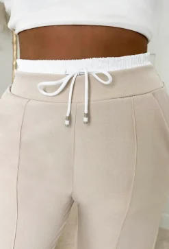 One Step More Beige Contrast Waistband Trousers