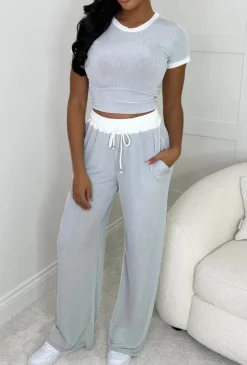 One Time Thing Grey Contrast Ultra Soft Ribbed Loungewear Set