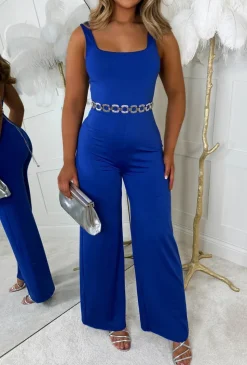 Playful Babe Cobalt Square Neck Sleeveless Wide Leg Jumpsuit