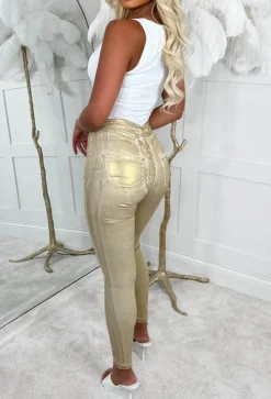 Reflection Of You Gold Stretch Metallic Skinny Jeans