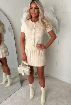 Renelle Cream Pleated Knitted Skirt