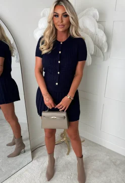 Renelle Navy Pleated Knitted Skirt