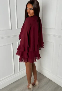 Romantic Frills Burgundy Frill Georgette Dress