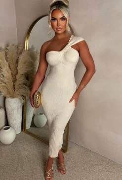 Runaway Heart Cream Knot Detail Knitted Midi Dress
