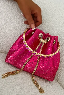 Ruth Fuschia Crystal Detail Satin Bag
