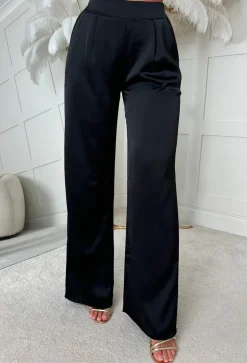 Satin Days Black Satin Elasticated Wide Leg Trousers