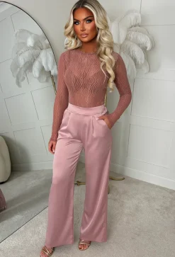 Satin Days Light Pink Satin Elasticated Wide Leg Trousers