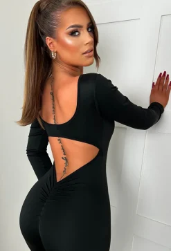 Shape Up Black Long Sleeve Ruched Unitard