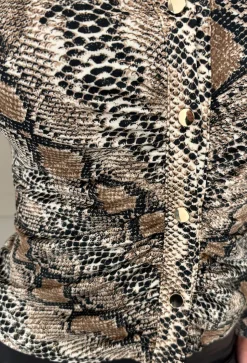 She's All Class Beige Snake Print Ruched Shirt