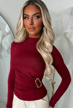 She's Majestic Burgundy Gold Detail Stretch Top