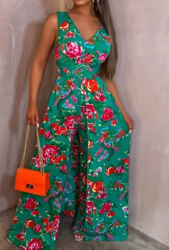 She's So Fancy Multi Rose Print Ruched Waist Over Skirt Jumpsuit