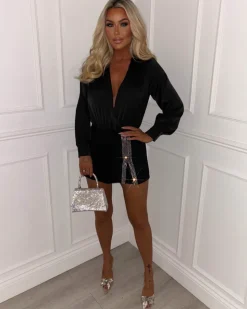 Shining Chic Black Diamante Split Skort