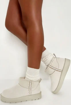 Snowy Blues Cream Aztec Detail Faux Fur Lining Cosy Boots