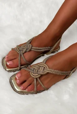 So Luxe Gold Diamante Knot Sandals