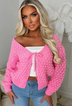 Sophia Pink Chunky Knit Cardigan