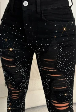 Sparkle Days Black Sparkle Ripped Stretch Jeans