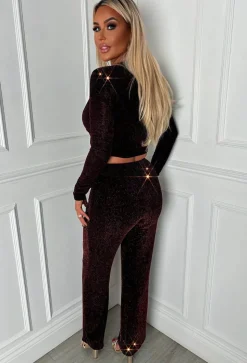 Star Magic Bronze Lurex Stretch Straight Leg Trousers
