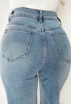 Star Power Mid Wash Embroidered Detail Straight Leg Jeans