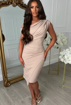 Stunning Sister Stone Off Shoulder Ruched Midi Dress