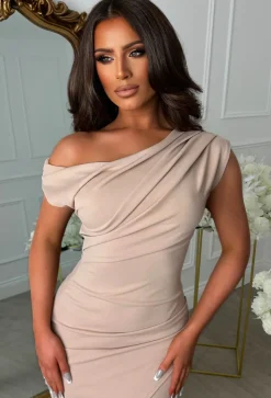 Stunning Sister Stone Off Shoulder Ruched Midi Dress