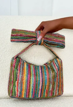 Summer Sizzle Multi Bow Handle Detail Raffia Bag