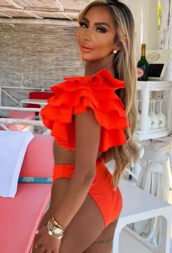 Sun-Kissed Orange Ruffle Detail Bikini With High Waist Brief