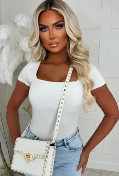 Sunset Boulevard White Studded Flap Bag