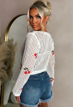 Sweet Cherry Cream Cherry Crochet Cardigan
