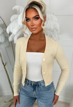 Sweetheart Secrets Beige Buttoned Knitted Cardigan