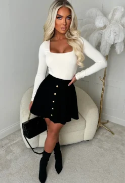 Tease Queen Black Gold Button Pleated Knitted Skirt