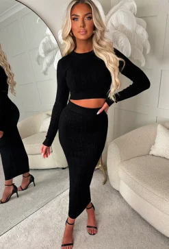 Tell Me Everything Black Ultra Soft Cable Jumper And Skirt Co-Ord Set